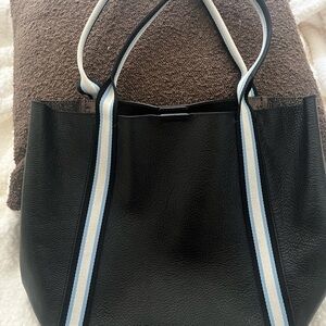 Botkier Stylish Black Tote Bag with Striped Handles